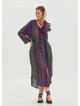 P Shirt Collar Belt Detailed Purple Patterned Long Sleeve Dress 4449